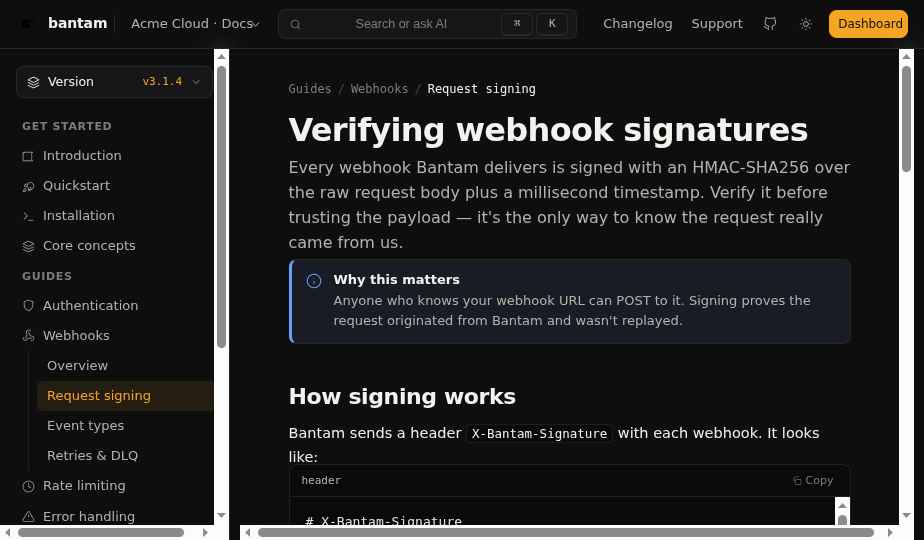 Bantam documentation reader interface